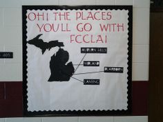 a bulletin board with the names of places you'll go with foci