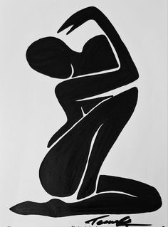 a black and white drawing of a kneeling woman