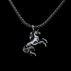 UNICORN PENDANT- Solid Sterling Silver 925 Necklace - VvILK Available Metal: Sterling Silver 925, Brass, or 14k White or Yellow Gold Dimensions: 22mm x 17mm The piece is oxidized and polished by hand for an antique finish. It comes with a faux leather cord in black or your choice of a sterling silver chain.  * We carefully hand finish all Vvilk pieces one at a time and therefore, no two are identical. Every item is an individual creation and may have natural variations that are not product flaws Nickel-free Sterling Silver Mystical Necklace, Mythological Sterling Silver Pendant Necklace, Vintage Sterling Silver One-of-a-kind Necklace, Fairy Tale Jewelry, Unicorn Pendant, Horses Pendant, Silver 925 Necklace, Gold Charm, Leather Cord