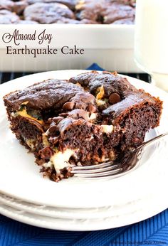 a piece of chocolate cake on a white plate with a fork in front of it