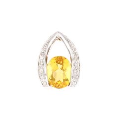 Citrine & Diamond   Pendant Yellow Diamond Fine Jewelry Gemstones, Fine Jewelry Yellow Diamond Gemstones, Yellow Oval Gemstones With Accent Stones, Yellow Gold Citrine Oval Pendant Jewelry, Classic Citrine Pendant Jewelry, Luxury Citrine Oval Pendant Jewelry, Yellow Citrine Gemstones With Accents, Yellow Citrine Round Pendant Necklaces, Oval Yellow Citrine Gemstones