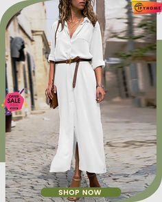 Women Summer Date 3/4 Sleeve Paneled Fall Linen Dress White Casual Maxi Dress With 3/4 Sleeves, Casual White Maxi Dress With 3/4 Sleeves, Summer Workwear Shirt Dress With 3/4 Sleeves, Casual 3/4 Length Maxi Dress, Long Summer Maxi Dress For Work, Summer Workwear Long Maxi Dress, Summer Workwear Maxi Dress, Chic 3/4 Sleeve Midi Dress For Summer, Chic Spring Maxi Dress With 3/4 Sleeves