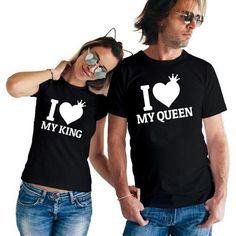 i love my king i love my queen matching couple tees Valentine's Day Black T-shirt With Text Print, Valentine's Day Black T-shirt With Slogan, Valentine's Day Black Slogan T-shirt, Black Slogan T-shirt For Valentine's Day, Black Casual Shirt For Valentine's Day, Casual Black Shirt For Valentine's Day, Couples Cotton Tops With Letter Print, Black Cotton T-shirt For Valentine's Day, Black Graphic Print Top For Valentine's Day