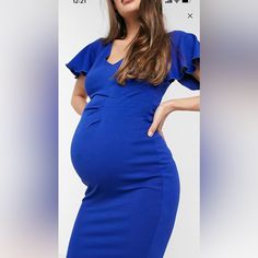 Royal Blue Maternity Dress, Perfect For Baby Shower, Wedding Guest, Or Gender Reveal! Flutter Sleeves Comfort Fit, No Zippers Or Button Closures. 39 Inches From Shoulder To Bottom Of Dress. Purchased From Asos. Nwt. Size 6 Maternity Fitted Dress With Ruffles, Fitted Short Sleeve Maternity Dress With Ruffles, Blue Fitted Maternity Dress For Wedding, Blue Flutter Sleeve Dress For Wedding, Fitted Blue Maternity Dress With Ruffles, Fitted Maternity Dress With Ruffles, Spring Blue Maternity Dress For Wedding, Blue Maternity Dress For Spring Wedding, Spring Wedding Maternity Dress In Blue