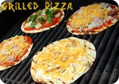 grilled pizzas with cheese and tomato sauce on the grill