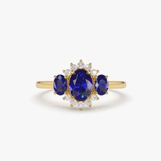 Sapphire Cluster Ring, Birthstone Promise Rings, Wedding Ring For Her, Art Deco Wedding Rings, Diamond Birthstone, Promise Ring Gift, Art Deco Engagement, Deco Engagement Ring, Rings For Girls