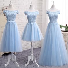 Light Blue Off The Shoulder Lace Bridesmaid Dresses on Luulla Old Wedding Dresses, Wedding Dress Black, Moon Wedding, Sisters Dress, Floral Bridesmaid, Bridesmaid Party, Dresses 2020, Lace Evening Dresses, Blue Bridesmaids