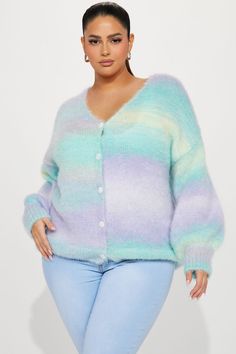 Available In Multi Color. Cardigan Sweater Long Sleeve V Neck Button Front Ombre Stripe Disclaimer: Print Placement May Vary 100% Polyester Imported | Adara Cardigan size 1X by Fashion Nova Cheap Pink Stretch Cardigan, Cardigan Sweater Coat, Long Sweaters Cardigan, Color Fashion, Cute Swag Outfits, Print Placement, Cardigan Fashion, Women Hoodies Sweatshirts, Sweater Coats