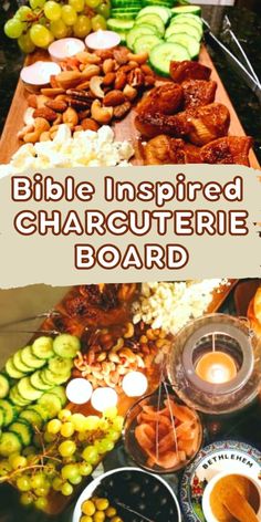 a table filled with different types of food on it and the words bible inspired charette board