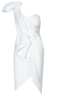 IRREGULAR STITCHING SINGLE SHOULDER PETAL PLEATED WHITE DRESS Elegant Strapless Dress With Asymmetrical Neckline For Summer, White One Shoulder Ruffled Dress For Evening, White Ruffled One Shoulder Evening Dress, Elegant Asymmetrical Strapless Summer Dress, White One Shoulder Dress For Party With Asymmetrical Neckline, White Sleeveless One-shoulder Cocktail Dress, Chic White One Shoulder Wedding Dress, Elegant White One-shoulder Bodycon Dress, White Sleeveless One-shoulder Evening Dress