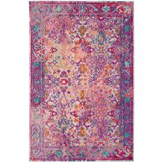 an area rug with pink and orange colors