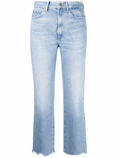 light blue stretch cotton faded effect high waist belt loops front button and zip fastening classic five pockets cropped raw edge Seven Jeans, Wardrobe Classic, For All Mankind, Raw Edge, 7 For All Mankind, Waist Belt, Cropped Jeans, Jeans Pants, Cotton Spandex