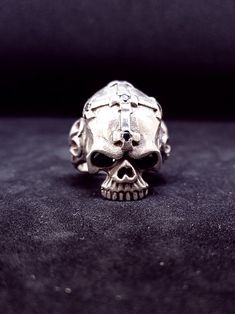 Skull Cross Ring Gothic Skull Ring Stamped 925, Rocker Jewelry, Biker Jewelry, Biker Rings, Cross Ring, Mens Ring, Skull Ring, 925 Jewelry, Rings Statement