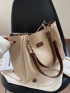 Khaki Fashionable   PU Leather Plain Shoulder Tote Bag    Women Bags Sepatu Pump, Spring Purses, Trendy Purses, My Style Bags, Stylish Purse, Stylish Handbags, Fancy Bags, Pretty Bags