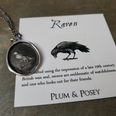 Nevermore Raven Wax Seal Necklace - 105 Wax Seal Design, Nevermore Raven, Crow Necklace, Wax Seal Pendant, Seal Necklace, Raven Jewelry, Wax Seal Necklace, Nancy Wilson, Flatware Jewelry