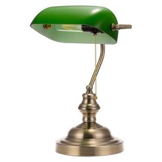 a green desk lamp on a white background