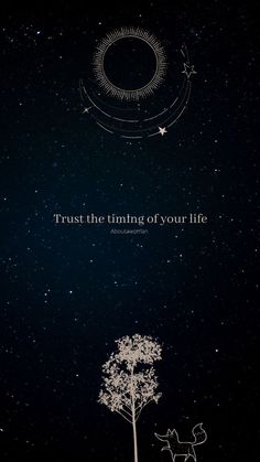 an image of the sky with stars and trees on it, as well as a quote from