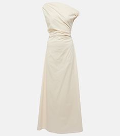 Maxi Phare cotton poplin maxi dress in white - Staud | Mytheresa Staud Fitted Maxi Dress, Elegant Floor-length Cotton Dress, Beige Ruched Maxi Dress For Formal Occasions, Elegant Cotton Dresses By Staud, Elegant One-shoulder Cotton Dress, Elegant One Shoulder Cotton Dress, Elegant Cotton Maxi Dress Floor-length, Elegant Cotton Maxi Dress, Elegant Cotton Floor-length Maxi Dress