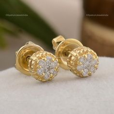 A dazzling touch of Diamond over the 18k Yellow Gold base which adds up to the elegance of the ornament. An elegant Earrings of adornment that would definitely grab attention! ✧✧Welcome To Our Shop Spectrum Jewels India✧✧ ""Natural Brilliant Cut Diamond Earrings, 18k Yellow Gold Exclusive Wedding Earrings Stunning Bridal Stud Tiny Earrings, Gift For Love"" ★PRODUCT SPECIFICATION★ * ITEM CODE - SEE-1611 * METAL - 18k Yellow Gold * 18k Yellow Gold Weight : 1.65 gm  * GROSS WEIGHT - 1.68 gm Approx Gold Fusion Earrings With Single Cut Diamonds, Yellow Gold Plated Brilliant Cut Diamond Earrings, Luxury 14k Gold Diamond-cut Earrings, 14k Gold-filled Diamond Cut Earrings Gift, Yellow Gold Multi-stone Earrings In Cubic Zirconia, Exclusive Wedding, Tiny Earrings, Wedding Jewelry Earrings, Elegant Earrings