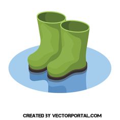 a pair of green rain boots sitting on top of a puddle in blue water with the words created by vector portal com