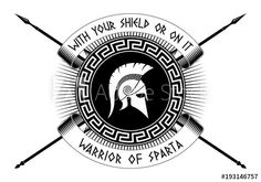 an ancient symbol with two crossed spears and the words warrior of sparta in greek style