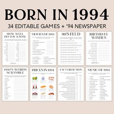 born in 1994 printable game and newspaper