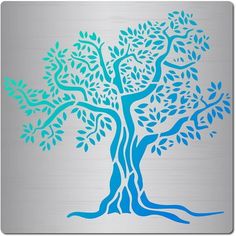 a blue and green tree on a silver background