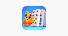 an app icon with a cat laying on the ground next to two dominos and one is