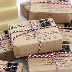 several packages of soap tied with twine