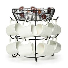 a rack with cups and mugs on it