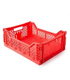 a red plastic crate on a white background