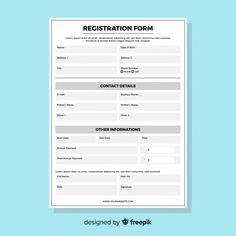 a registration form is shown on a blue background with the words'registration form '