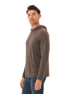 Made from our most popular jersey fabric, the eco-triblend, this long sleeve tee shirt pullover hoodie is the perfect year-round layering item to throw on over a tee or under a blazer. Athleisure Tops With Kangaroo Pocket For Everyday, Casual Long Sleeve Tops With Drawstring Hood, Heather Grey Long Sleeve Athleisure Hoodie, Heather Grey Long Sleeve Hoodie In Athleisure Style, Casual Outdoor Tops With Kangaroo Pocket, Casual Tops With Brushed Fabric For Fall, Casual Brushed Fabric Top For Fall, Hooded Tops For Fall, Soft-washed Hooded Top For Fall