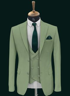 "Men Suits, Suits For men light green three piece Wedding Suit, Elegant Men Suit, Men Wedding Clothing, Men Party Suits COMPULSARY PLEASE MEASURE YOUR CHEST AREA, CIRCUMFRENECE AROUND THE BROADEST PART OF CHEST AND WAIST AREA WHERE YOU NORMALLY WEAR YOUR TROUSER OR 4 FINGER BELOW THE BELLY BUTTON, AND PICK YOUR SIZE ACCORDINGLY PLEASE PROVIDE YOUR HEIGHT AND WEIGHT IN THE PERSONALISATION BOX , WHILE PLACING THE ORDER PLEASE CHECK THE SIZE CHART BEFORE PLACING THE ORDER IN SIZE CHART , \"WAIST\" Pista Green Blazer Outfit Men, Fitted Green Tuxedo For Semi-formal Events, Fitted Green Three-piece Suit For Groom, Green Fitted Three-piece Suit For Groom, Green Notch Lapel Three-piece Suit For Wedding, Fitted Green Three-piece Suit For Grooms, Elegant Green Three-piece Groom's Suit, Elegant Green Three-piece Suit For Groom, Fitted Green Tuxedo For Groom