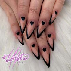 Love Heart Design, Black Love Heart, Nail Aesthetic, Witchy Nails, Heart Nail, Design Nails, Hair Skin Nails