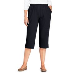 A soft cotton construction and relaxed fit makes these women's Lands' End capri pants an excellent casual choice. A soft cotton construction and relaxed fit makes these women's Lands' End capri pants an excellent casual choice. Soft cotton construction 2 side pocketsFIT & SIZING 17-in. inseam Relaxed fit High rise sits on the natural waistband Elastic waistbandFABRIC & CARE Cotton: Cotton, polyester, spandex Machine wash Imported Size: X Small. Color: Oxford. Gender: female. Age Group: a Harem Pants Women, Knit Pants, Bottom Clothes, Pull On Pants, Plus Size Tops, Lands End, Sports Women, Fashion Store, Perfect Dress