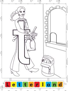 the letter f is for bag coloring page with an image of a woman carrying her handbag