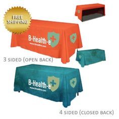 the table cloths are available in three different colors, and each has a logo on it