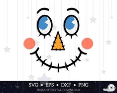 an image of a face with big eyes and stars on the background that says svg epss dxf