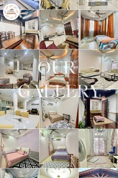 a collage of photos showing different types of furniture and decor in various rooms, with the words our gallery above them