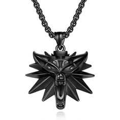 Black Witcher Wolf Pendant Necklace For Men Punk Rock Retro Jewelry Chain 24" | eBay Edgy Black Necklaces For Cosplay, Edgy Black Necklace For Cosplay, Black Metal Necklace For Cosplay, Edgy Black Stainless Steel Necklace, Black Punk Jewelry With Chain, Punk Metal Necklaces For Cosplay, Punk Metal Necklace For Cosplay, Black Punk Style Jewelry With Chain, Punk Style Metal Necklace For Cosplay