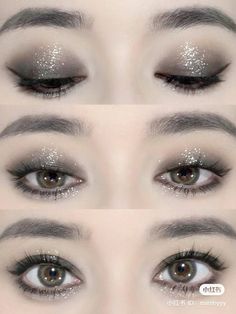 Grey Eye Makeup Looks, Cool Toned Douyin Makeup, Gray Eyeshadow Looks For Brown Eyes, Gothic Librarian, Gray Makeup Looks, Gray Eyeshadow Looks, Grey Makeup Looks, Gray Eye Makeup, Gray Makeup