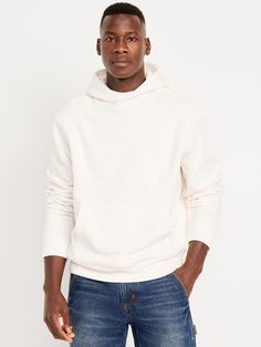 built-in hood long sleeves rib-knit cuffs kangaroo pocket rib-knit hem pullover style relaxed fit hits below waist model is approx.  6'1" and wears size mmachine wash according to the care instruction label Cream Hoodies, Navy Hoodies, White Hoodie Men, Holiday Gifts For Men, Cream Hoodie, Old Navy Men, Old Navy Women, White Hoodie, Knit Cuff