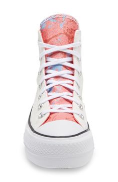 A bright platform cupsole kicks up the height and the attitude of an iconic high-top sneaker cut from soft, durable canvas. Style Name:Converse Chuck Taylor All Star Lift High Top Platform Sneaker (Women). Style Number: 5832383. Spring High-top Wedge Sneakers With Laces, Spring High-top Wedge Sneakers With Rubber Sole, Spring Converse High-top Sneakers, Trendy Canvas High-top Sneakers With Gum Sole, High-top Platform Sneakers For Spring, Spring High-top Platform Sneakers, White High Ankle Sporty Sneakers, Trendy White Cotton Platform Sneakers, Converse High-top Canvas Platform Sneakers