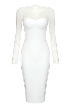 a white dress with long sleeves and lace