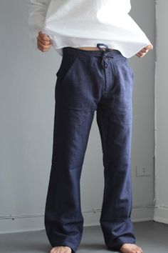 Men's 100 percent hemp pants..Size M P 1434 | Etsy Wide Leg Ramie Bottoms With Pockets, Casual Ramie Bottoms With Relaxed Fit, Linen Loungewear Pants Full Length, Cotton Pants With Pockets In Flax Color, Flax Cotton Pants With Pockets, Wide Leg Linen Sweatpants With Pockets, Linen Wide Leg Sweatpants With Pockets, Casual Full-length Linen Harem Pants, Casual Full Length Linen Harem Pants