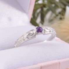 Sterling silver art deco amethyst promise ring for her, Unique womens promise ring, Womens amethyst silver ring,Filigree silver promise ring WE OFFER UNLIMITED PERIOD INSTALLMENTS PLAN This is a beautiful, stunning, feminine ring that works well for all occasions, styles, and ages. You will love it! Ring information: Main stone: Amethyst Approximate size: 3.0mm Metal type: Silver Metal stamp: 925 sterling silver Installment Payments We offer installment payments for an unlimited period for absol Blue Sapphire Wedding Band, Amethyst Wedding Rings, Minimalist Wedding Rings, Sapphire Silver Ring, Silver Crown Ring, Unique Promise Rings, Purple Stone Rings, Silver Promise Rings, Amethyst Wedding