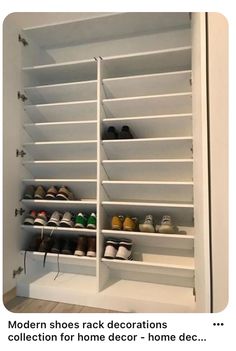 a white shoe rack filled with lots of shoes