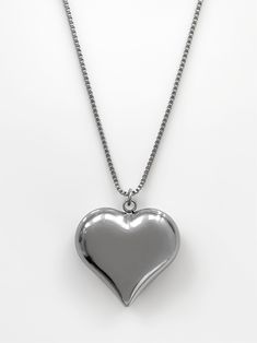 A forever classic. Featuring stainless steel box chain adorned with a large puffed heart pendant, the 'GEMMA' necklace makes for the perfect go-to accessory! Made with stainless steel chain and pendant. Waterproof & rust-free. Available in lengths 14", 15", 16", 18", 20". All lengths include a 2" extension chain. Model is wearing 16". Handmade with love in Los Angeles. Heart Chain Necklace, Chain And Pendant, Large Heart, Puffed Heart, Heart Chain, Creating Jewelry, Box Chain, Steel Chain, Stainless Steel Chain