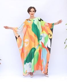 Green Kaftan Yellow, Plus Size Kaftan Abstract, Blended Silk Kaftan Flowy, Summer Silk Kaftan Long Length Custom Made Caftan Gift for Mother - Etsy Oversized Green Maxi Dress For Beach, Green Long Printed Kaftan, Green Printed Free Size Kaftan, Green Printed Free-size Kaftan, Green Loose Fit Long Kaftan, Oversized Multicolor Printed Maxi Dress, Green Oversized Long Kaftan, Oversized Green Long Kaftan, Oversized Long Green Kaftan